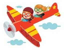 Happy Kid Flying In Airplane vector