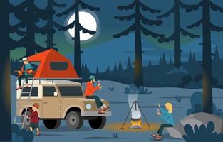 Summer Outlander Family Camping Concept vector