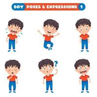 poses y expresiones de un chico divertido. vector