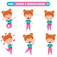 poses y expresiones de una chica divertida. vector