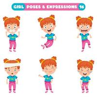 poses y expresiones de una chica divertida. vector