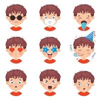 conjunto de diferentes expresiones de los niños. vector