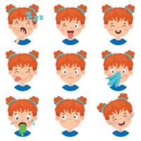 conjunto de diferentes expresiones de los niños. vector