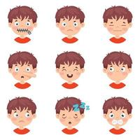 conjunto de diferentes expresiones de los niños. vector