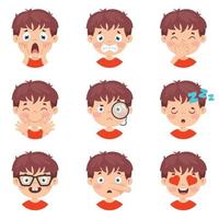 conjunto de diferentes expresiones de los niños. vector