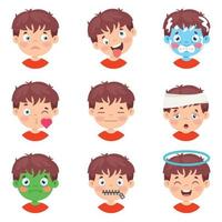 conjunto de diferentes expresiones de los niños. vector