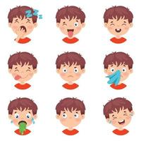 conjunto de diferentes expresiones de los niños. vector