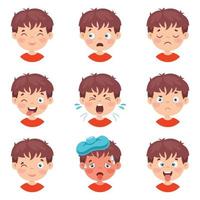 conjunto de diferentes expresiones de los niños. vector