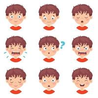 conjunto de diferentes expresiones de los niños. vector