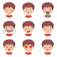 conjunto de diferentes expresiones de los niños. vector