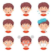 conjunto de diferentes expresiones de los niños. vector