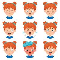 conjunto de diferentes expresiones de los niños. vector