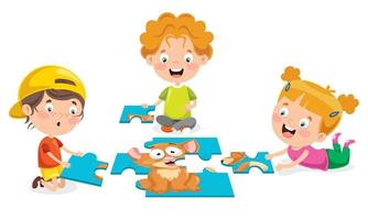 Kid Playing Colorful Jigsaw Puzzle vector