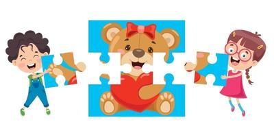 Kid Playing Colorful Jigsaw Puzzle vector