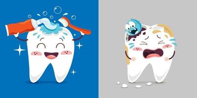 concepto de cuidado de la salud de los dientes con personajes de dibujos animados vector