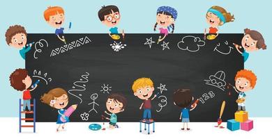 Happy Children Drawing On Blackboard vector