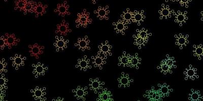 Dark green red vector pattern with coronavirus elements