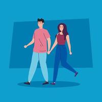 pareja joven caminando personaje avatar vector