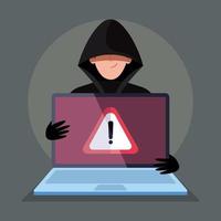 hacker with laptop computer icon vector