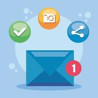 envelope and social media icons vector