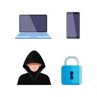 bundle of hacker icons set vector