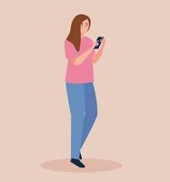 young woman using smartphone avatar character vector