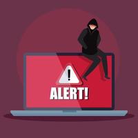 hacker with laptop computer icon vector