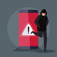 hacker with smartphone device icon vector