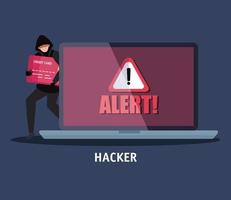 hacker with laptop computer icon vector