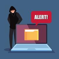 hacker with laptop computer icon vector