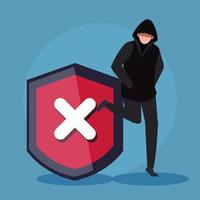 hacker person and shield icon vector