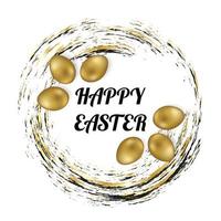 Happy Easter Greating postcard Golden eggs in a nest Vector stock illustration