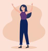 beautiful woman with hands up avatar character vector