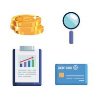 set of coins with finance icons vector