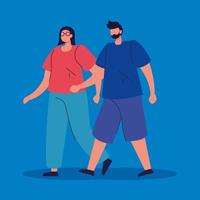 couple walking avatar characters icons vector