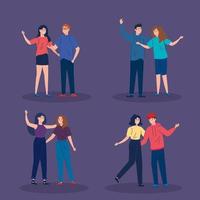 group young people together avatar characters vector