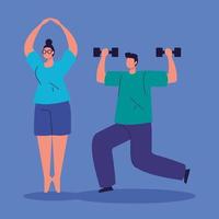 couple practicing exercise avatar character vector