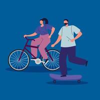 couple practicing exercise avatar characters vector