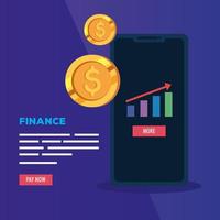 smartphone with infographic and coins vector