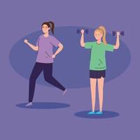 women practicing exercise avatar character vector