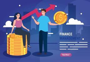 couple and pile of coins with arrow up infographic vector