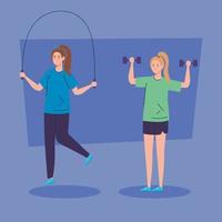 women practicing exercise avatar character vector