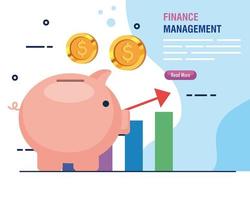 piggy bank saving with finance management icons vector