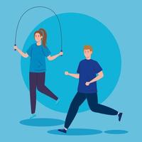 couple practicing exercise avatar character icon vector