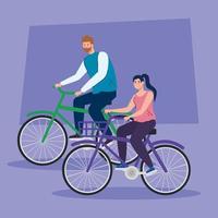 pareja en personaje de avatar de bicicleta vector