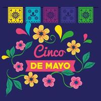 cartel del cinco de mayo con decoración de flores vector