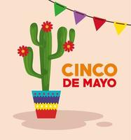 cinco de mayo poster with cactus and decoration vector