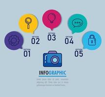 statistical infographic with camera and icons vector