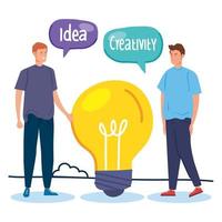 man creative with light bulb and speech bubbles vector