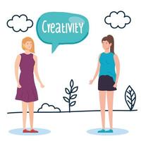 women creative with speech bubble in landscape vector